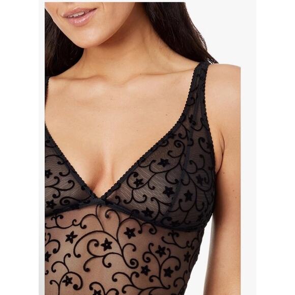 Cosabella Annabella Flock Plunge Teddy Thong Black Sz S NWT $118 - Picture 2 of 10